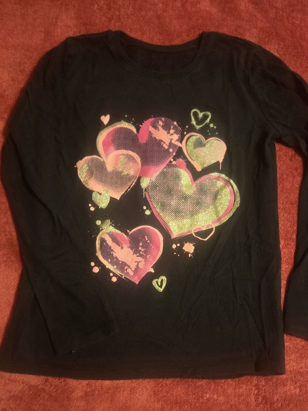 The Children's Place Black Long-Sleeve Heart Graphic Tee - Neon Pink & Lime